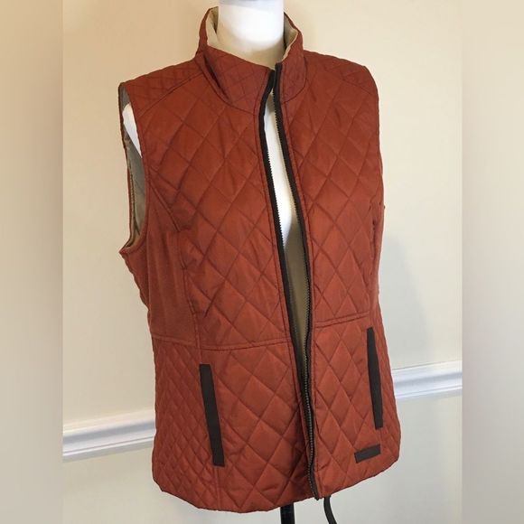 G.H. BASS Burned Orange Diamond Quilted Full Zip Vest w Hand Pockets Sz Large